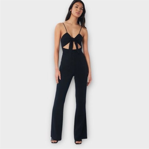 LITA by Ciara x Revolve Tie Front Jumpsuit Cut Out Black V-Neck Sleeveless NWT - Picture 1 of 10